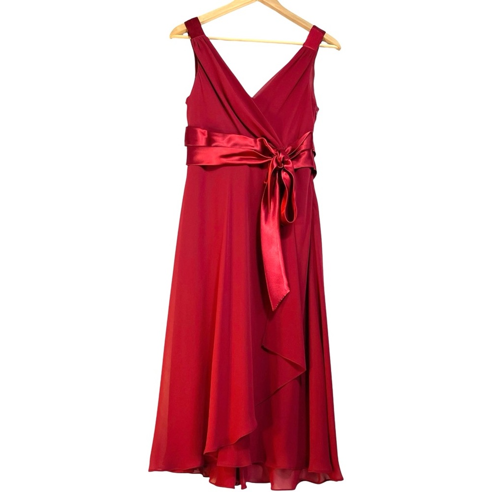 New Directions Red High Low Dress-Elegant HolidayChiffon-Flowing Skirt